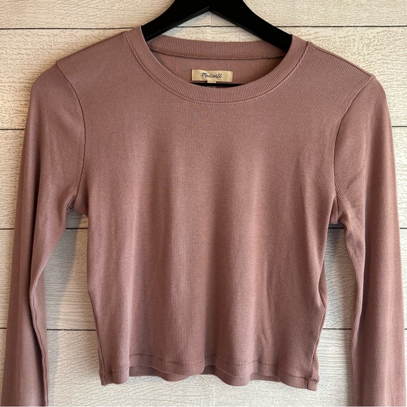 MADEWELL Fine Ribbed Supercrop Crewneck Long-Sleeve Tee Pale Thistle Size Small - Picture 5 of 11